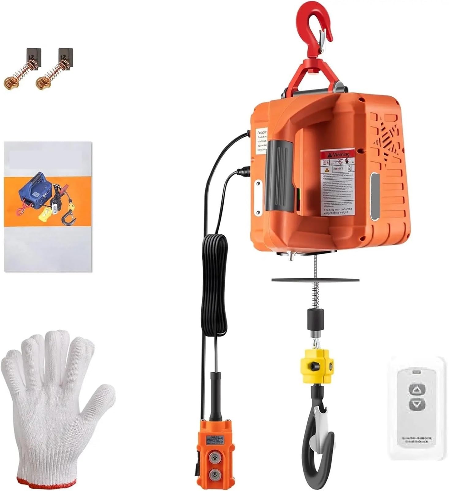 Cabrestante Eléctrico De 1500W, Grúa Eléctrica Portátil Con Capacidad 500KG, 3 En 1, Mando A Distancia Inalámbrico Cabrestante Elevador Polipasto