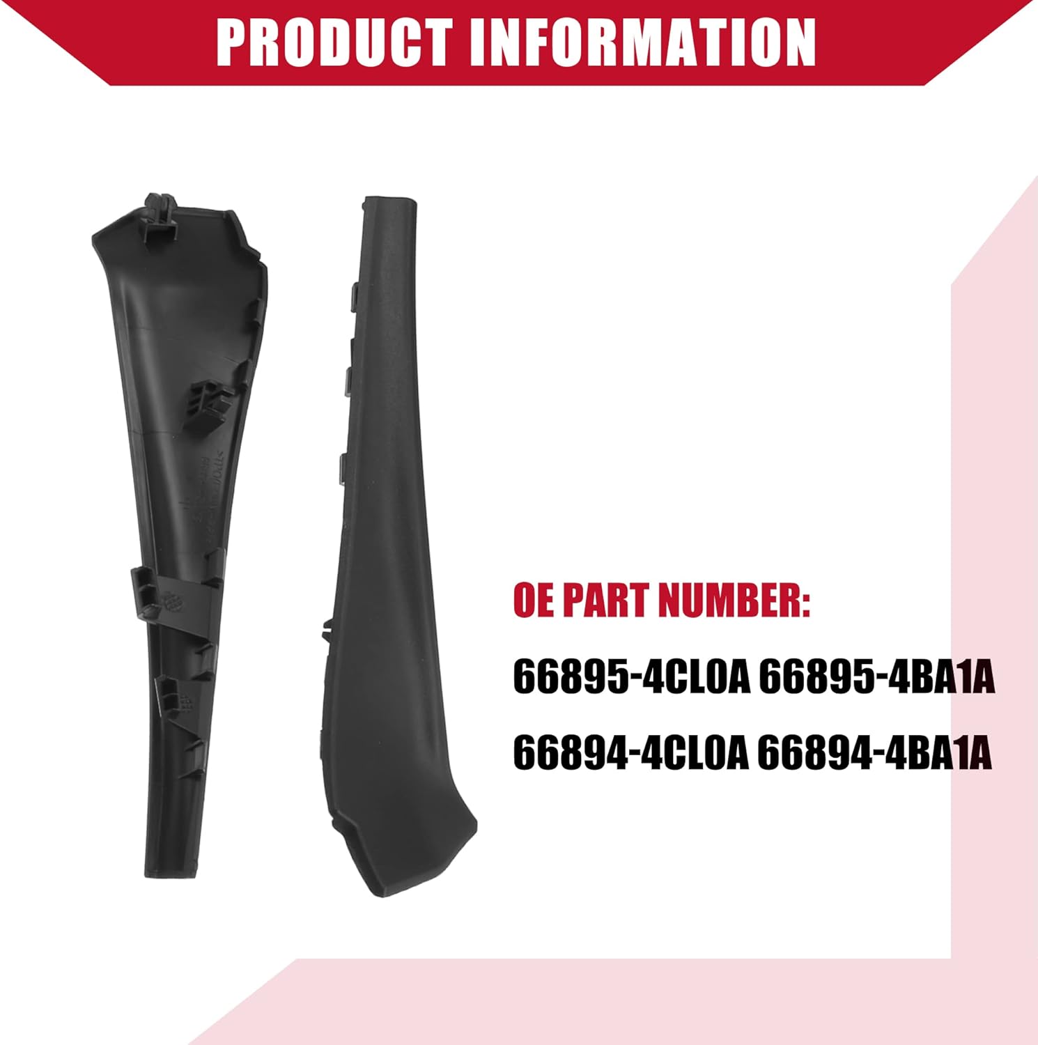 66895-4CL0A / Front Left Right/Windshield Wiper Side Cowl Extension Trim for Nissan Rogue 2014-2019 / Durable/Plastic / 1 Set/Black