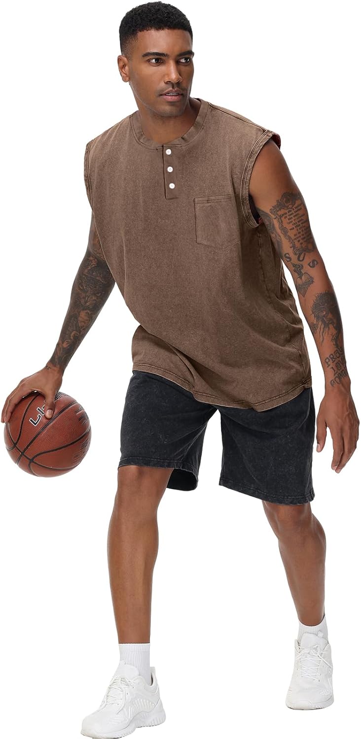 KEEPSHOWING Mens Workout Tank Tops Sleeveless Tee Shirts Muscle Gym Shirts Acid Wash T Shirts Running Loose Fit Tee - Image 2