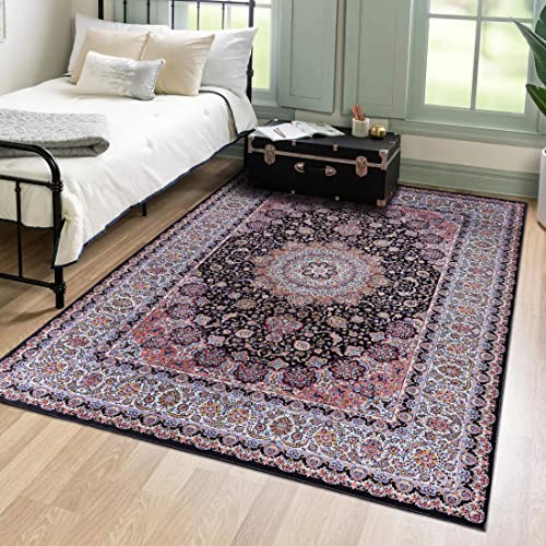 Mazovia Orientalisch Vintage Teppich - Kurzflor Waschbar - Weich Traditioneller Teppich für...