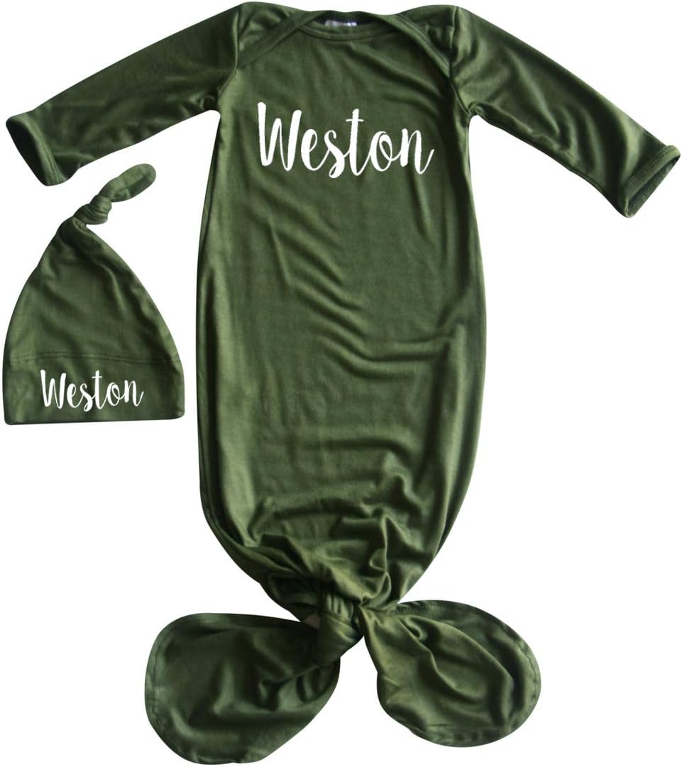 Rocket Bug 'Lush' Silky Knotted Baby Gown with Matching Personalized Hat-Girl, Boy, Gender Neutral