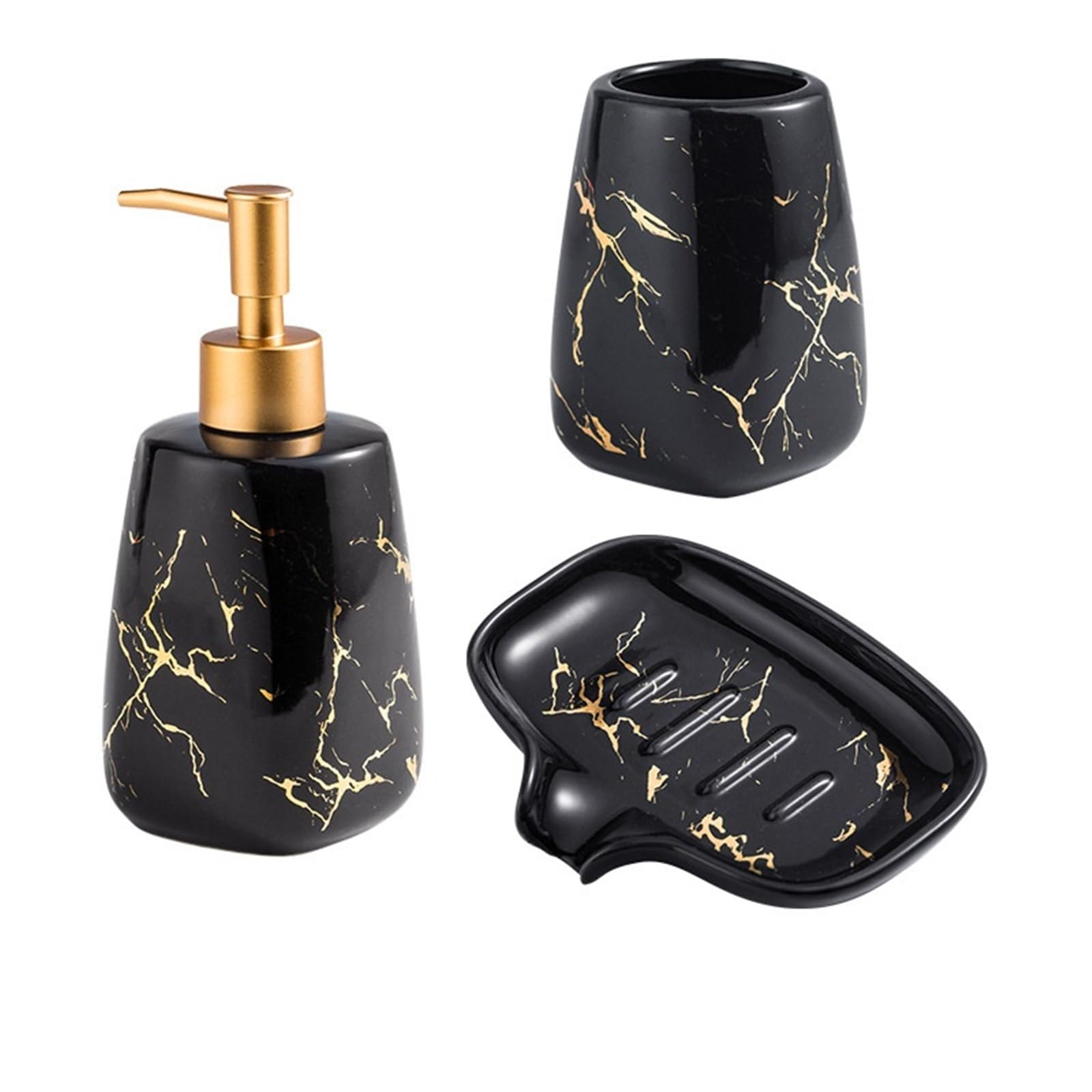 Ceramic Bathroom Four-piece Set Soap Dish Gargle Cup Lotion Bottle Accessories Porcelain Holder Decor(3pc color2)