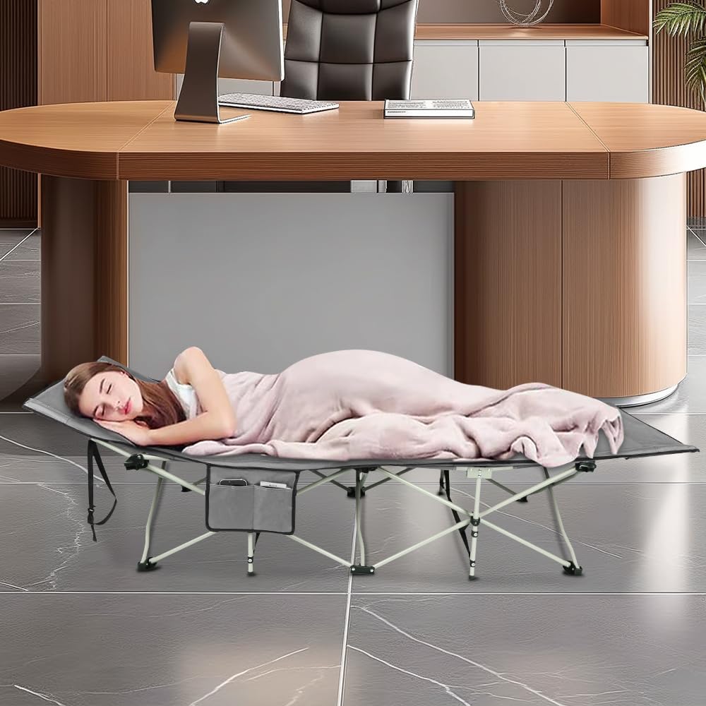 OHMG Lit de Camping Pliable 1 Personne,lit de Camp pour Adultes,Cadre en Acier léger Sac de Transport Inclus Charge,Max. 150 kg,lit d appoint,Matelas randonnée Ultra léger