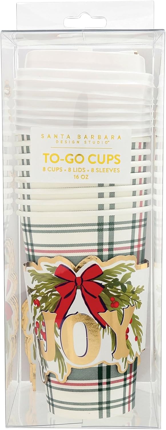 Santa Barbara Design Studio Paper Christmas To-Go Cup Set - 8-Count Disposable Coffee Cups with Lids and Sleeves, 16-Ounce, Fa La La La Latte image 4
