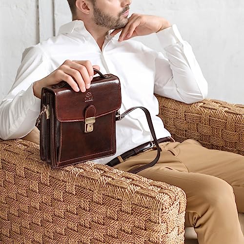 Time Resistance Leather Small Briefcase For Men Brown Crossbody Bag #TOP2