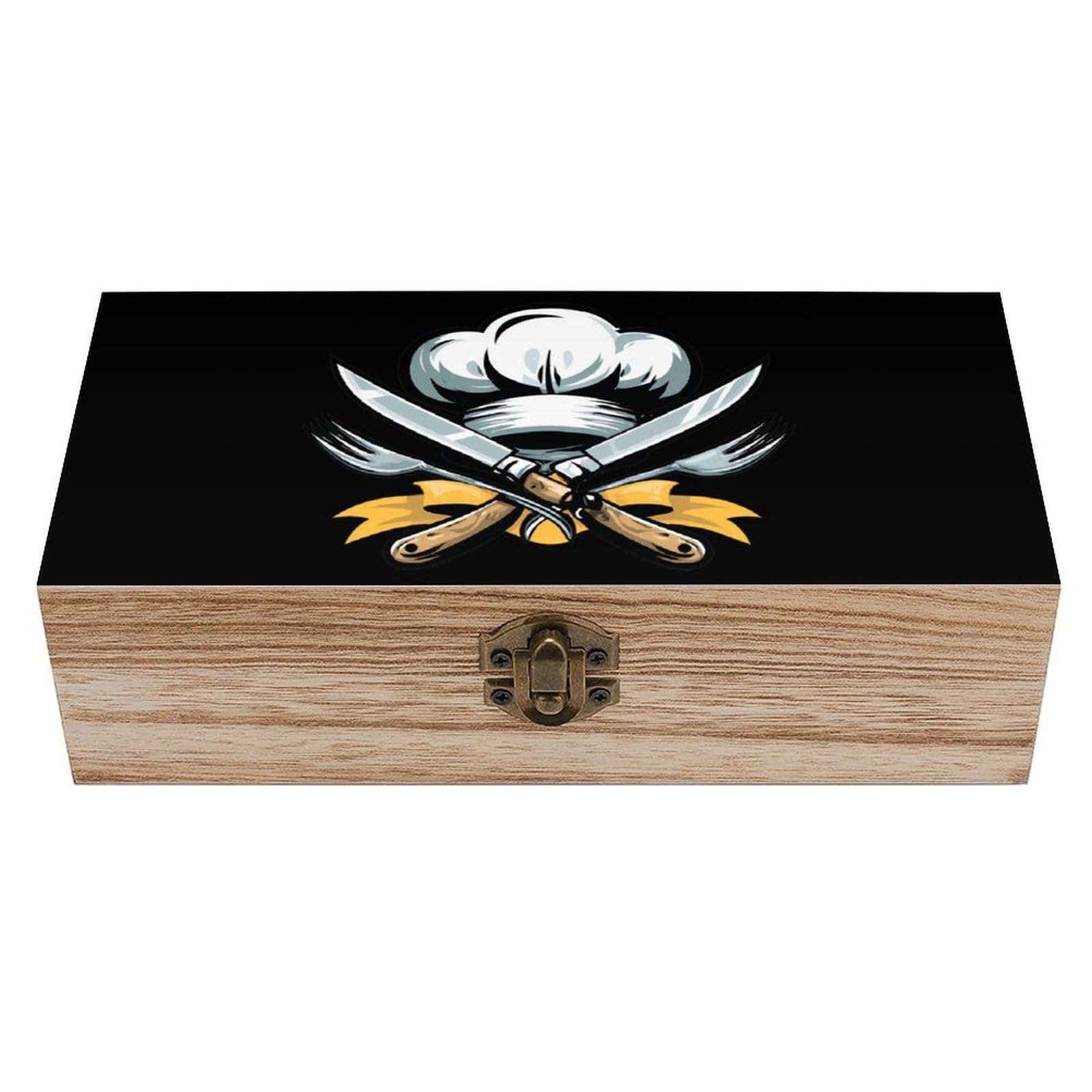 Chef Knife Wooden Box with Hinged Lid Decorative Storage Case Container