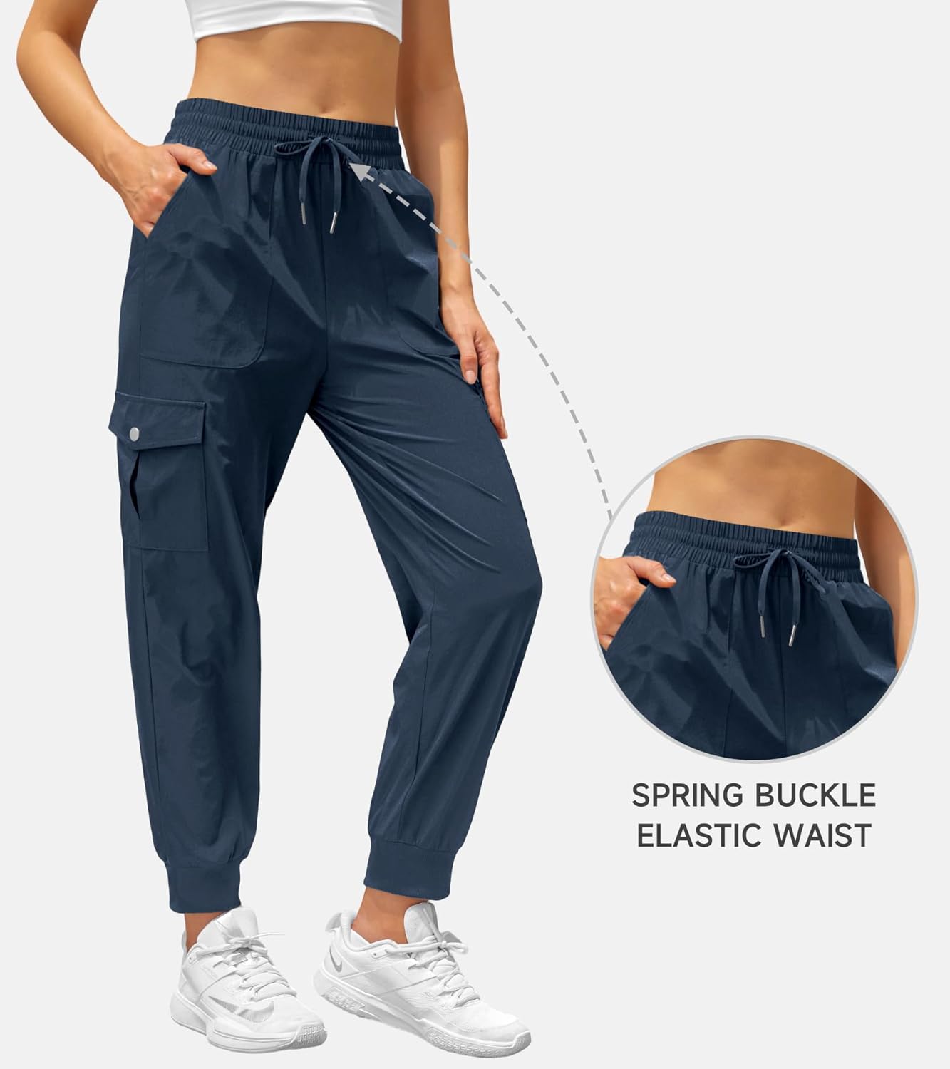 Women's Joggers with Pockets Drawstring, Lightweight Quick Dry Cargo Athletic Pants for Hiking Jogging - Image 3
