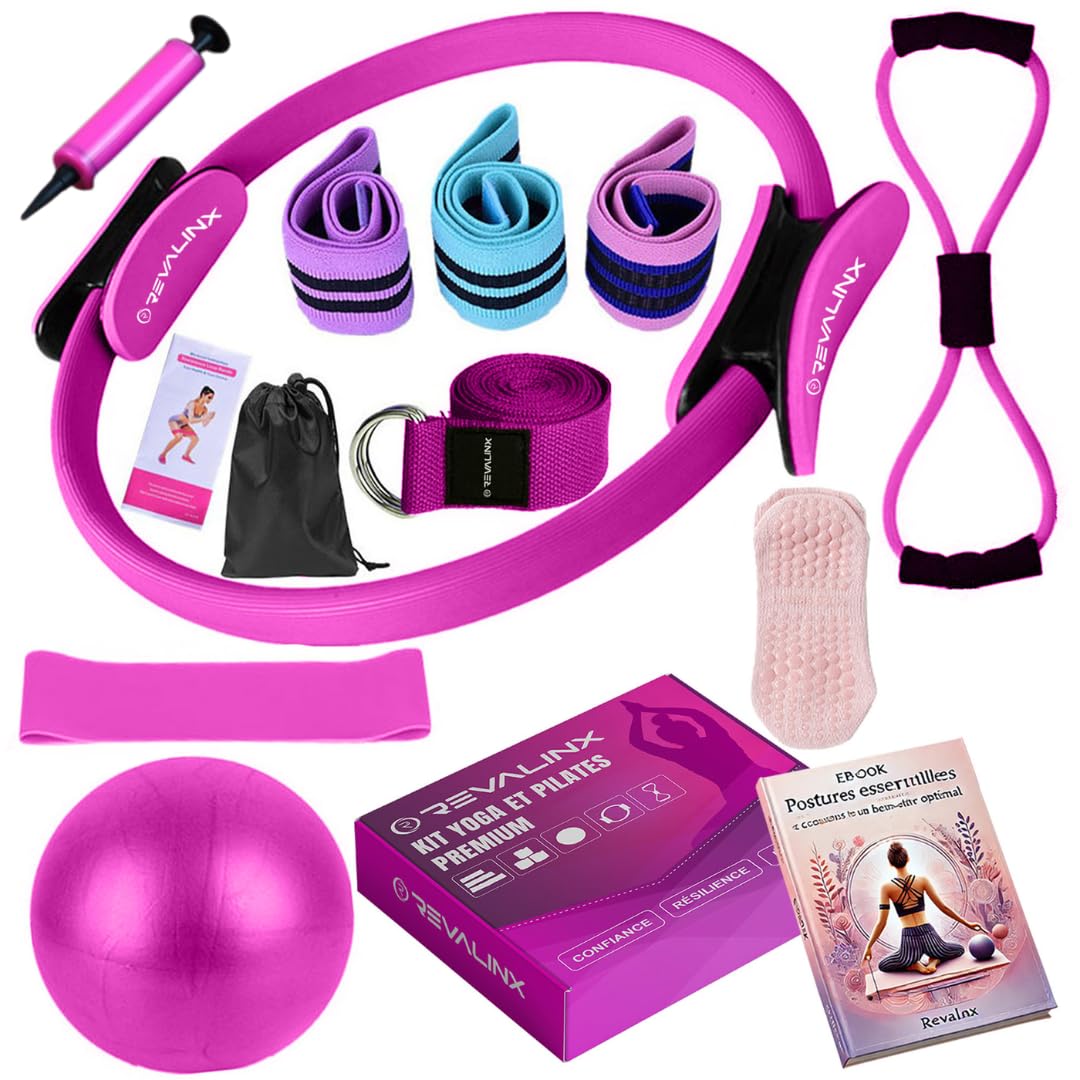kit Pilates Maison, Ensemble Pilates Yoga Anneau de Pilates, Ballon de Yoga, Bandes de Résistance, Sangle, Chaussettes, Accessoires Pilates Femme, Pilates Reformer pour Sport à la Maison.