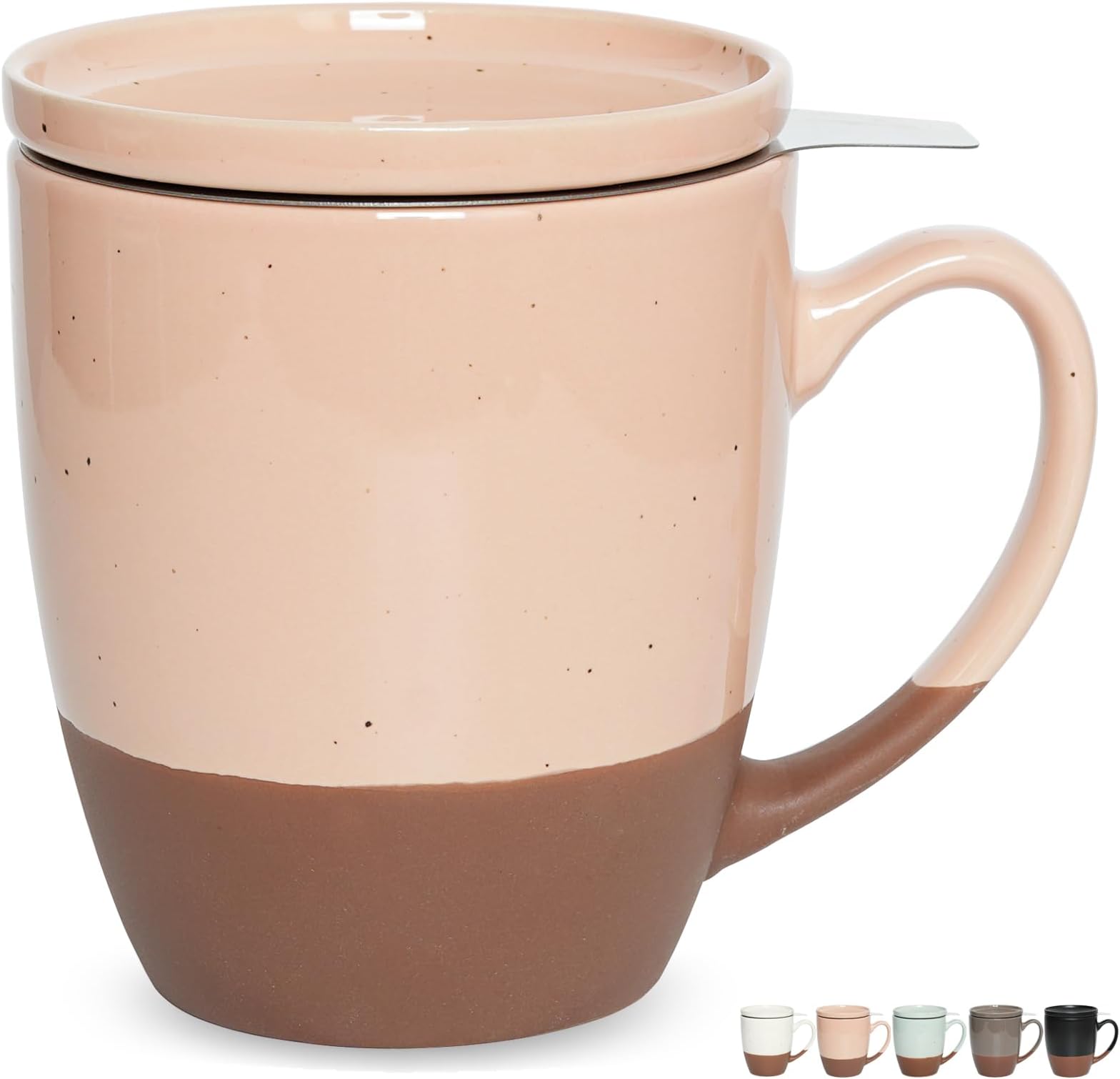 Ceramic Tea Cup with Infuser and Lid, 16 Oz, Steeping Tea Mug with Strainer, Dishwasher and Microwave Safe (Light Pink)