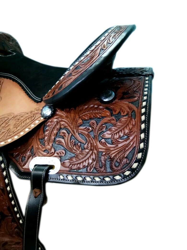 Western Horse Saddle Leather Western Barrel Racing Trail Horse Saddle con testiera