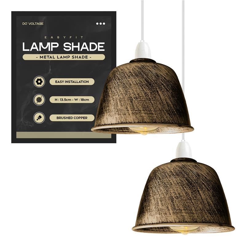 DC VOLTAGE Brushed Copper Pendant Light Shade for Kitchen Island 18cm Metal Lamp Shade Industrial Ceiling Light Fixure E27 Holder Compatible Modern Hanging Lampshade
