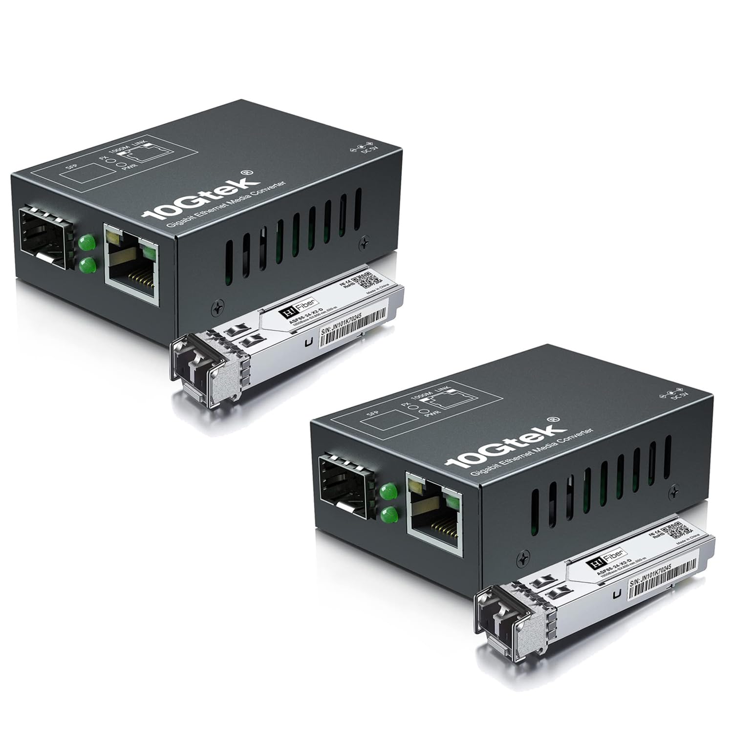 Une paire de mini convertisseurs de médias Gigabit fibre vers Ethernet, multimode double LC vers RJ45, 10/100/1000Base-Tx vers 1000Base-SX, avec module SFP 850 nm, portée de 550 m
