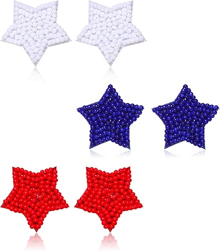 Aretes patrióticos con diseño de bandera estadounidense para mujer, diseño patriótico de estrellas rojas, blancas y azules, 4 de julio, Día de la
