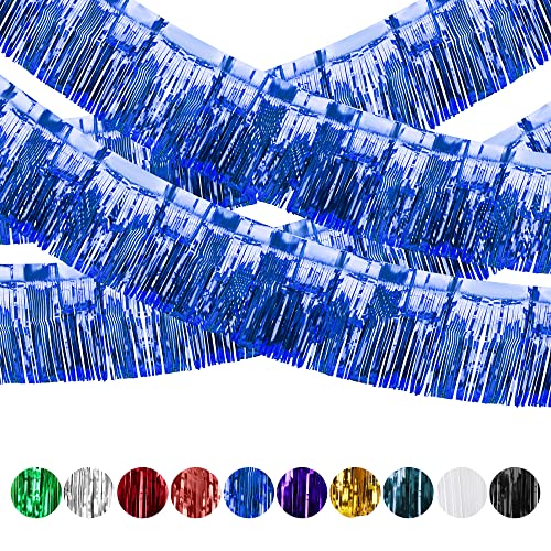 4 Pack Foil Float Fringe Metallic Foil Fringe Garland Shiny Tassel Foil Parade Float Decorations for Trailer Car Graduation Homecoming Outdoor Indoor 4th of July Party (Royal Blue)