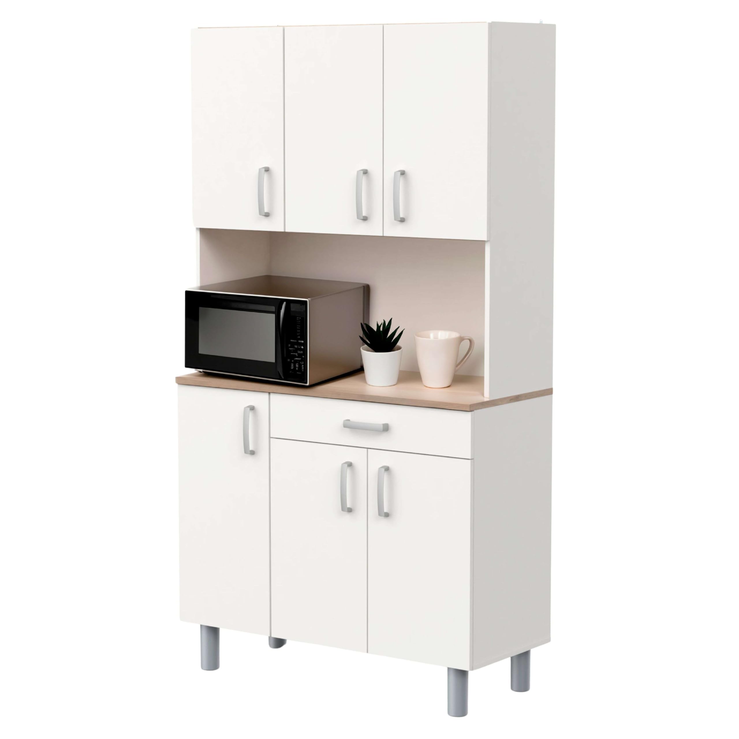 Miroytengo Mueble Auxiliar de Cocina, Buffet 6 Puertas Blanco y Roble Kronberg 101x185 cm
