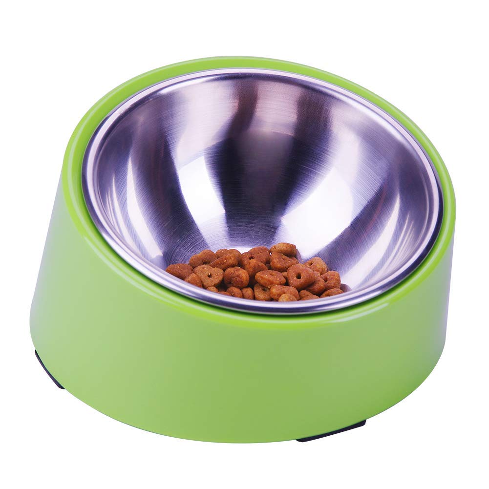 Super DesignMess Free 15° Slanted Bowl for Dogs and Cats, Tilted Angle Bulldog Bowl Pet Feeder, Non-Skid & Non-Spill, Easier to Reach Food M/300ml Green