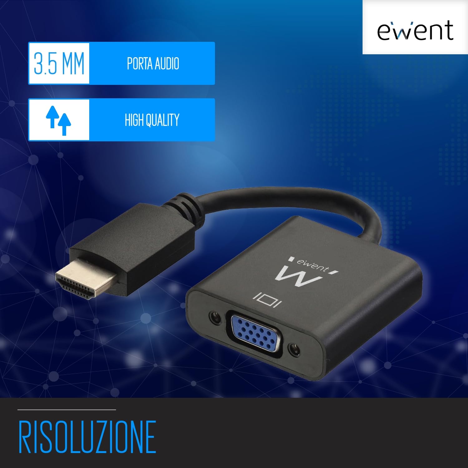 Ewent EW9864 - Convertitore HDMI a VGA (maschio a femmina) adattatore per computer, desktop, laptop, PC, monitor, proiettore, HDTV, Chromebook, Raspberry Pi, Roku, Xbox e altro-Nero