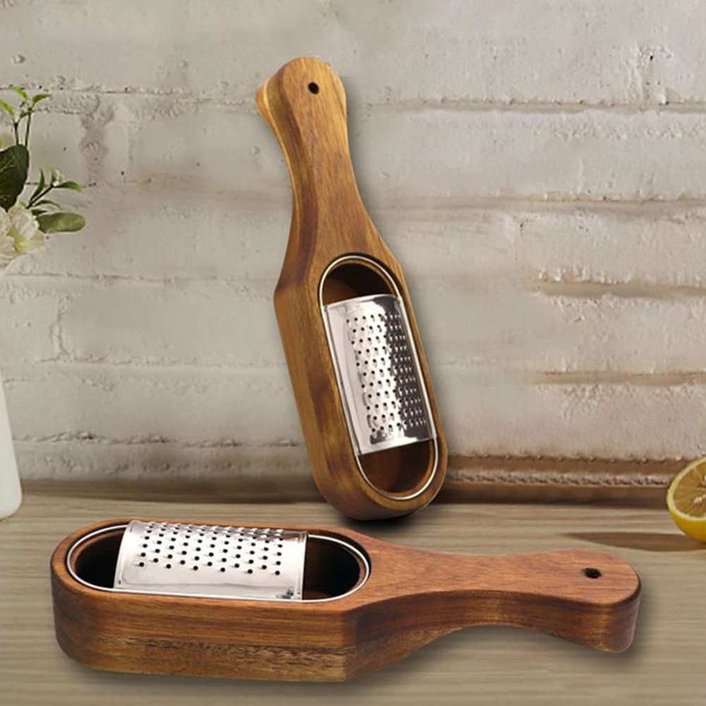 Rallador de queso de madera rústico marrón con espacio de almacenamiento, para queso, limón, chocolate