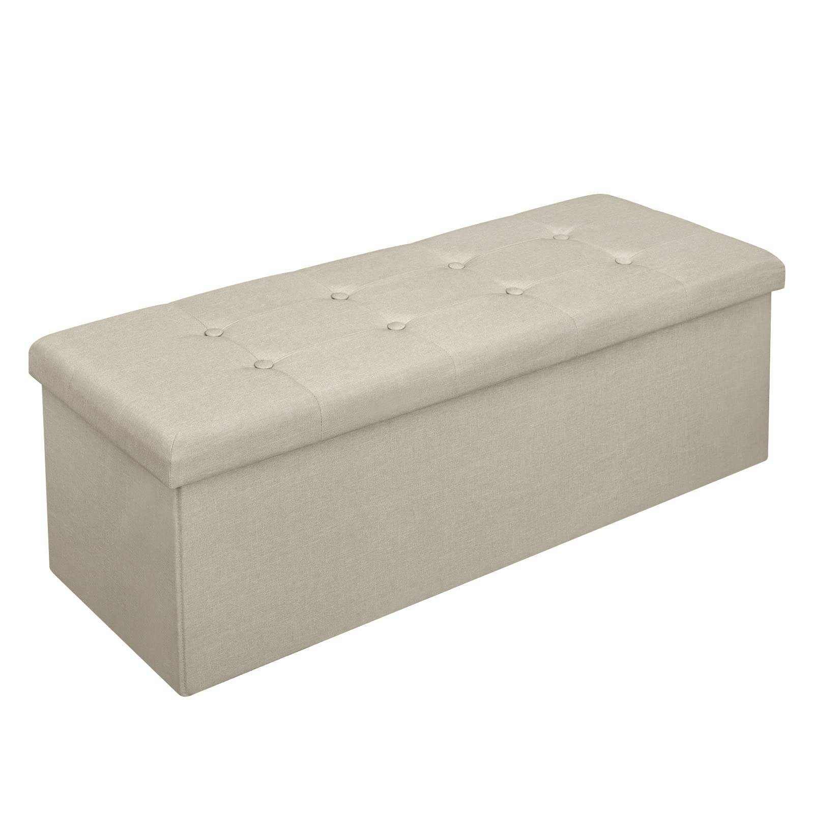 WOLTU Taburete con Espacio de Almacenamiento Caja de Tapa extraíble, Resto de Lino tapizado, 110x37,5x38 CM, Beige,