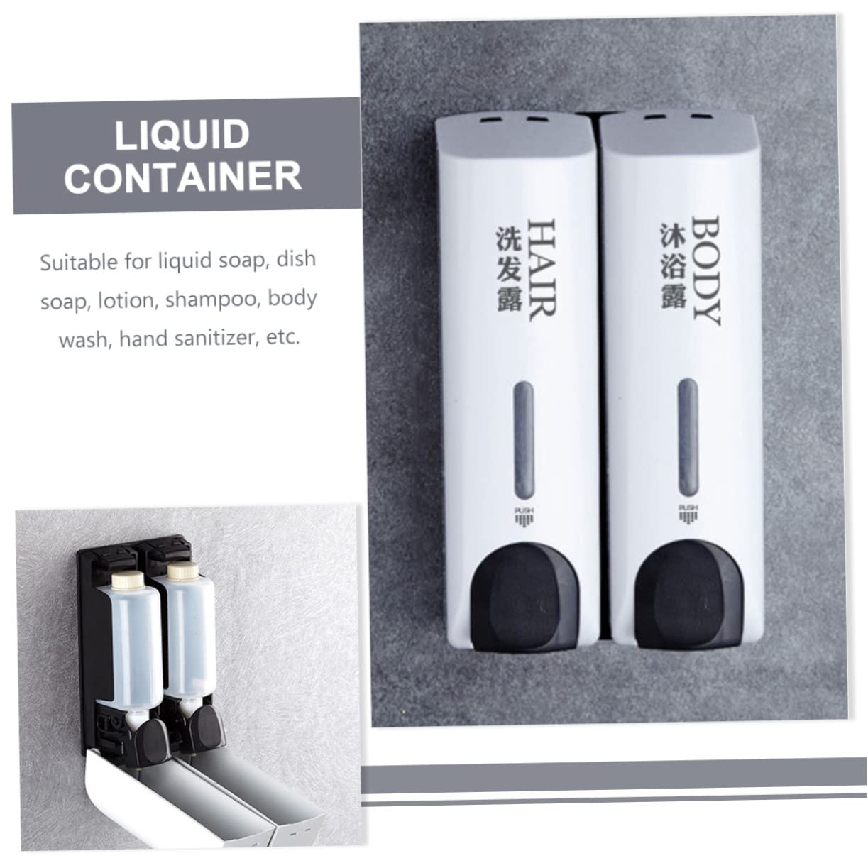 LABRIMP Dispensador de Jabón para Baño de Pared sin Perforaciones, Plástico Blanco Boca Grande Recargable, Adecuado para Hotel y Viaje