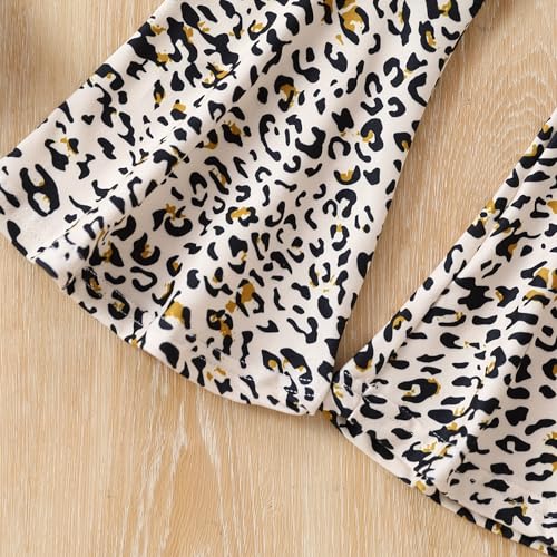 Image of Ayzozuy Kids Toddler Girl Clothes Letter Print Graphic Top + Leopard Print Flare Leg Pants 2PC Summer Clothing Set