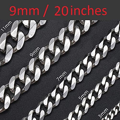 Cadoline 316L Stainless Steel Men's Jewellery 9mm Curb 20 Inch Silver Chain For Women Necklace, 9mm 20 Inch - Image 3