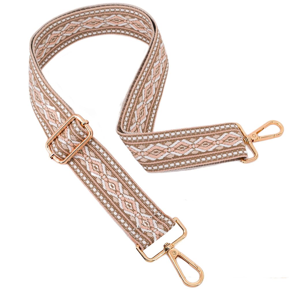 ROYGBCP Replacement Purse Strap Shoulder Strap Adjustable Crossbody Strap for Women Crossbody Wide Shoulder Bag, Khaki Stripe-gold Hardware, 28-51 inches