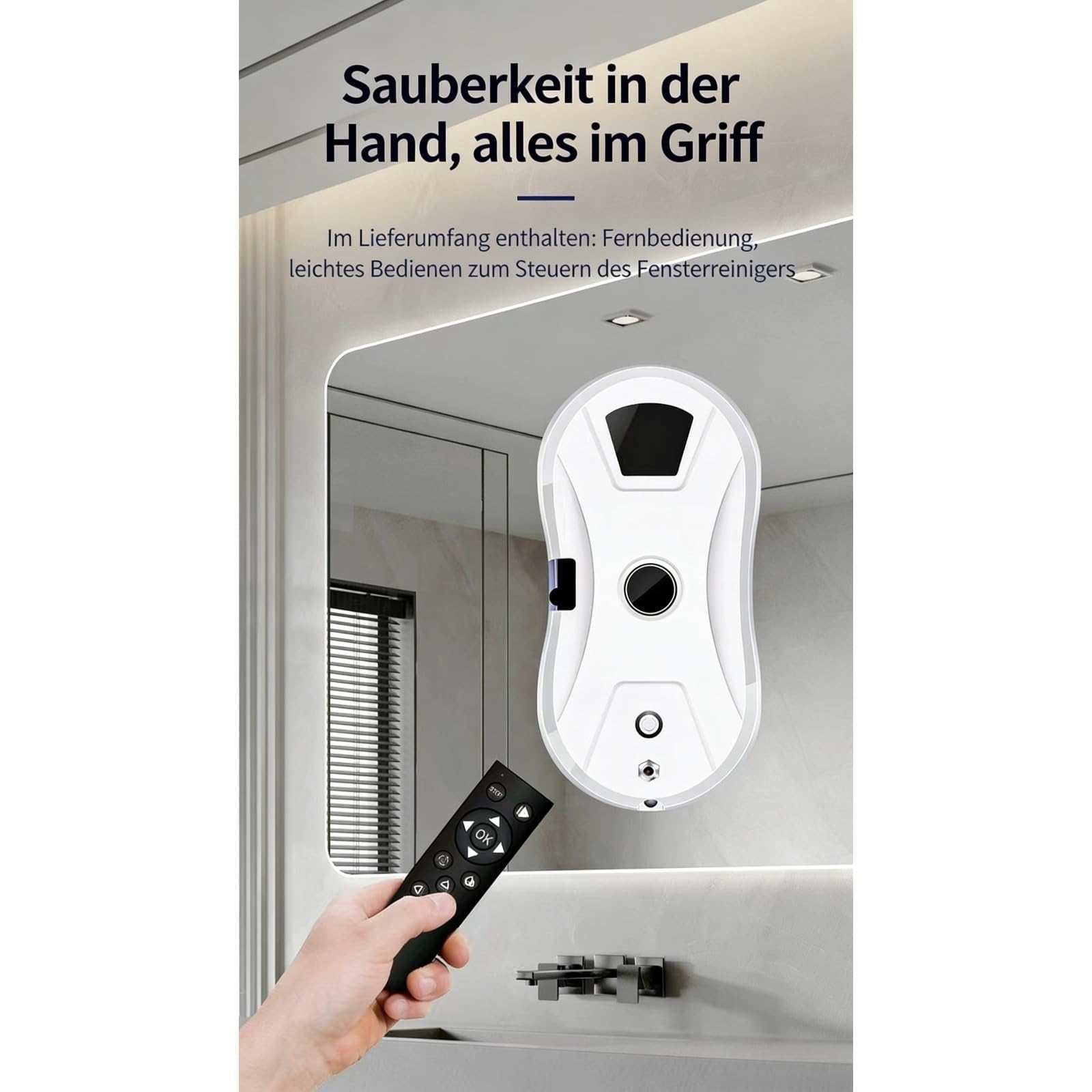 Osmo™ RoboClean Fensterputzroboter mit Sprühfunktion – Fensterreinigungsroboter mit Fernbedienung, automatische Reinigungsmodi, Sicherungsseil, für glatte Fenster (Modell mit Sprühfunktion)