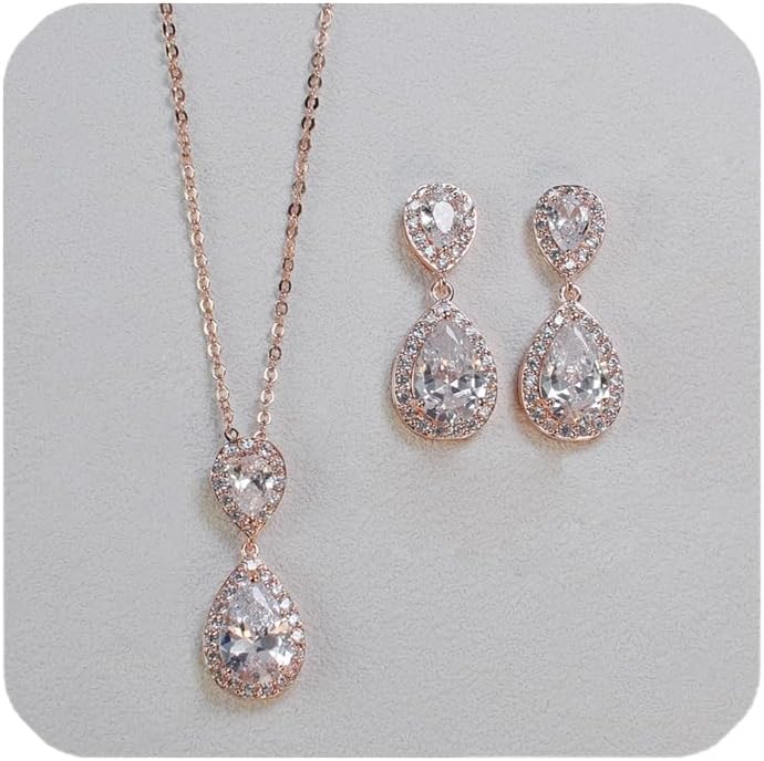 UDYLGOON Elegant Bride Bridesmaid Teardrop Necklace Earrings Set Wedding Prom Jewelry Set