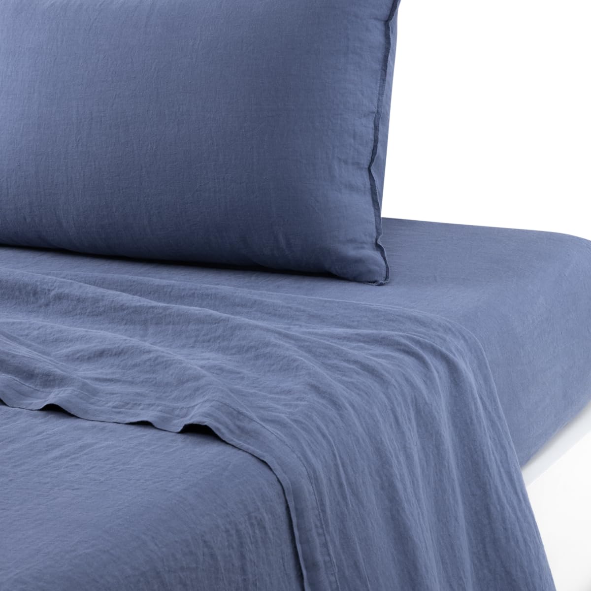 Drap plat 270 x 300 cm en lin lavé bleu Petit Jour Desforges