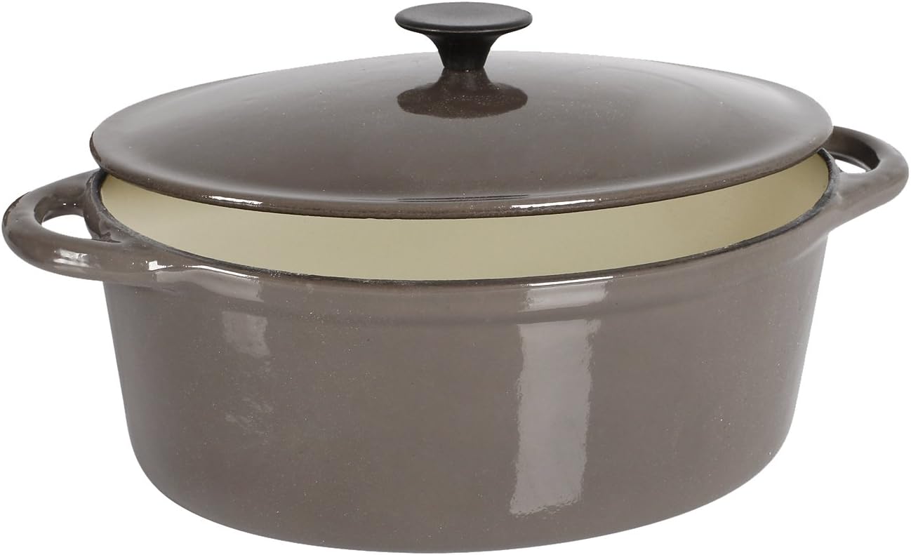 Crealys 513357 Casserole Round Cast Iron Taupe/White 4 L