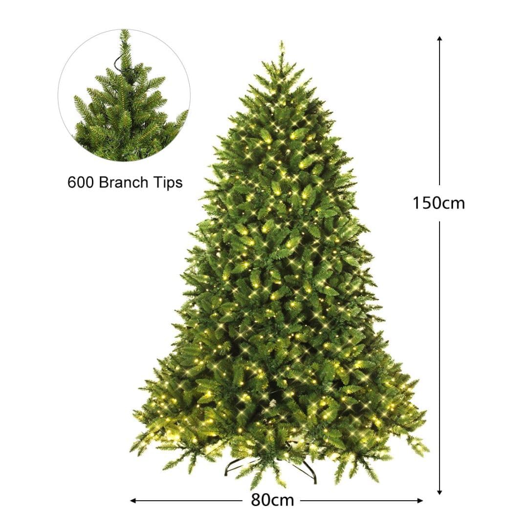 Choinka bożonarodzeniowa 5FT/6FT, sztuczna choinka z 450/650 diodami LED, 600/1250 końcówkami gałęzi i 8 trybami oświetlenia,cja na świąteczne przyjęcie do biura i domu (5FT)