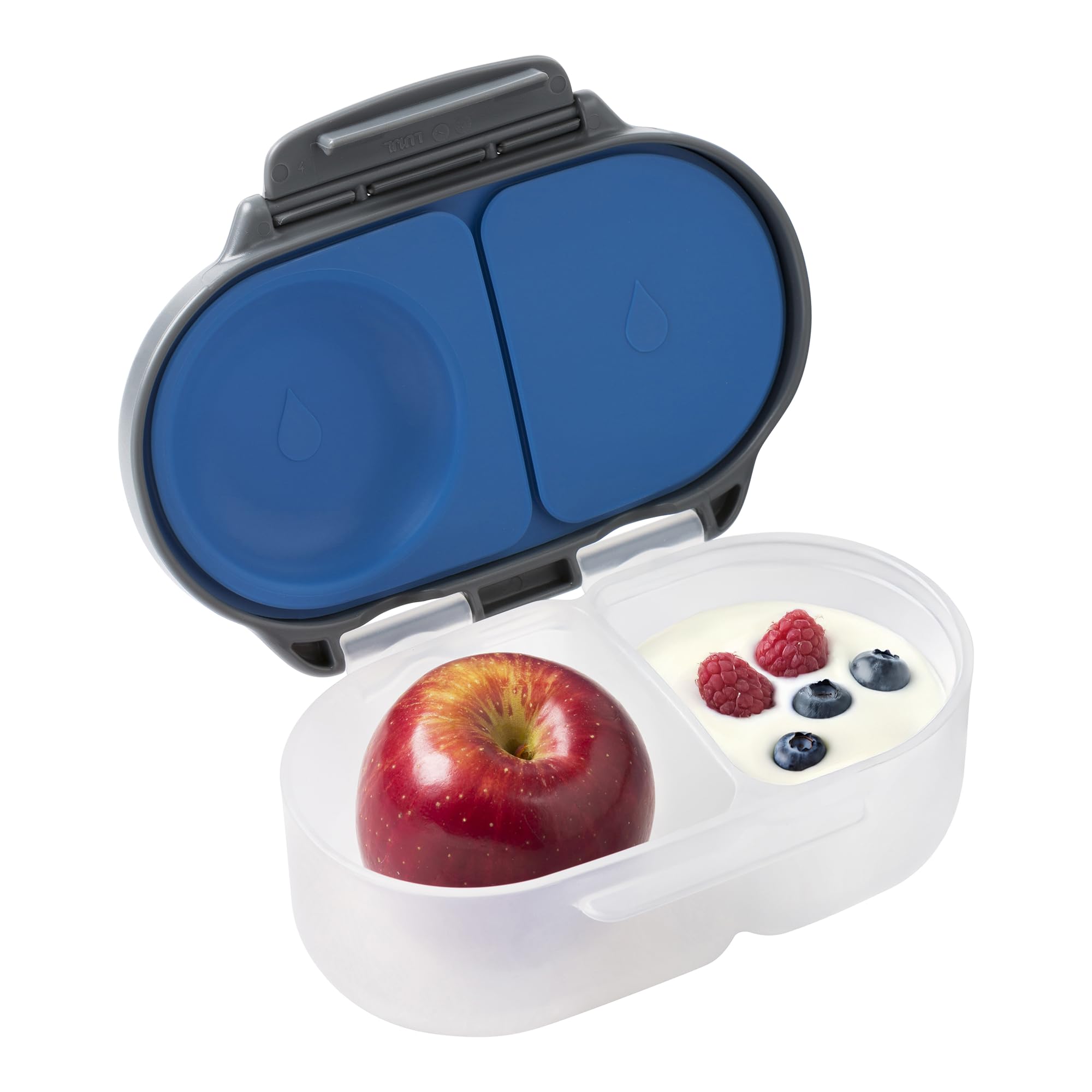 b.box Snack Box for Kids & Toddlers: 2 Compartment Snack Containers, Mini Bento Box, Lunch Box. Leak Proof, BPA free, Dishwasher safe. School Supplies. Ages 4 months+ (Blue Slate, 12oz capacity)