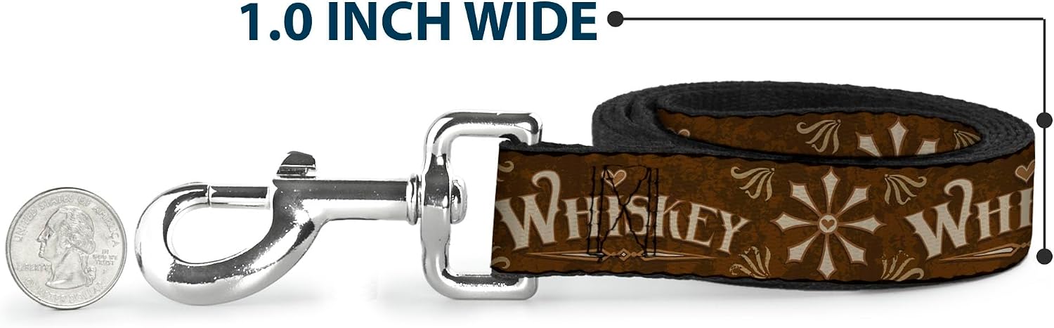 Buckle-Down Pet Leash, Dog Leash, Western Whiskey Heart Repeat Browns Tan, 6 Feet Long 1.0 Inch Wide