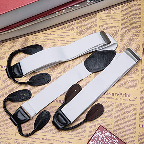 Buyless Fashion Button End Suspenders For Men - 48" Adjustable Straps 1 1/4" - Y Shape - 5113-White #TOP4