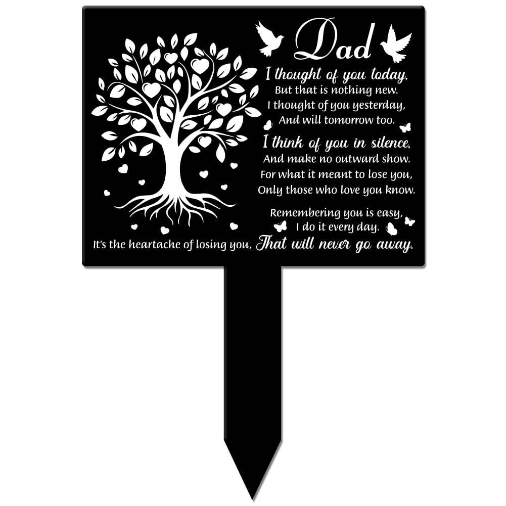 GLOBLELAND Rectangle Shaped Love Tree Dove Dad Garden Stake Memorial Remembrance Plaque Stake for Cemetery Acrylic