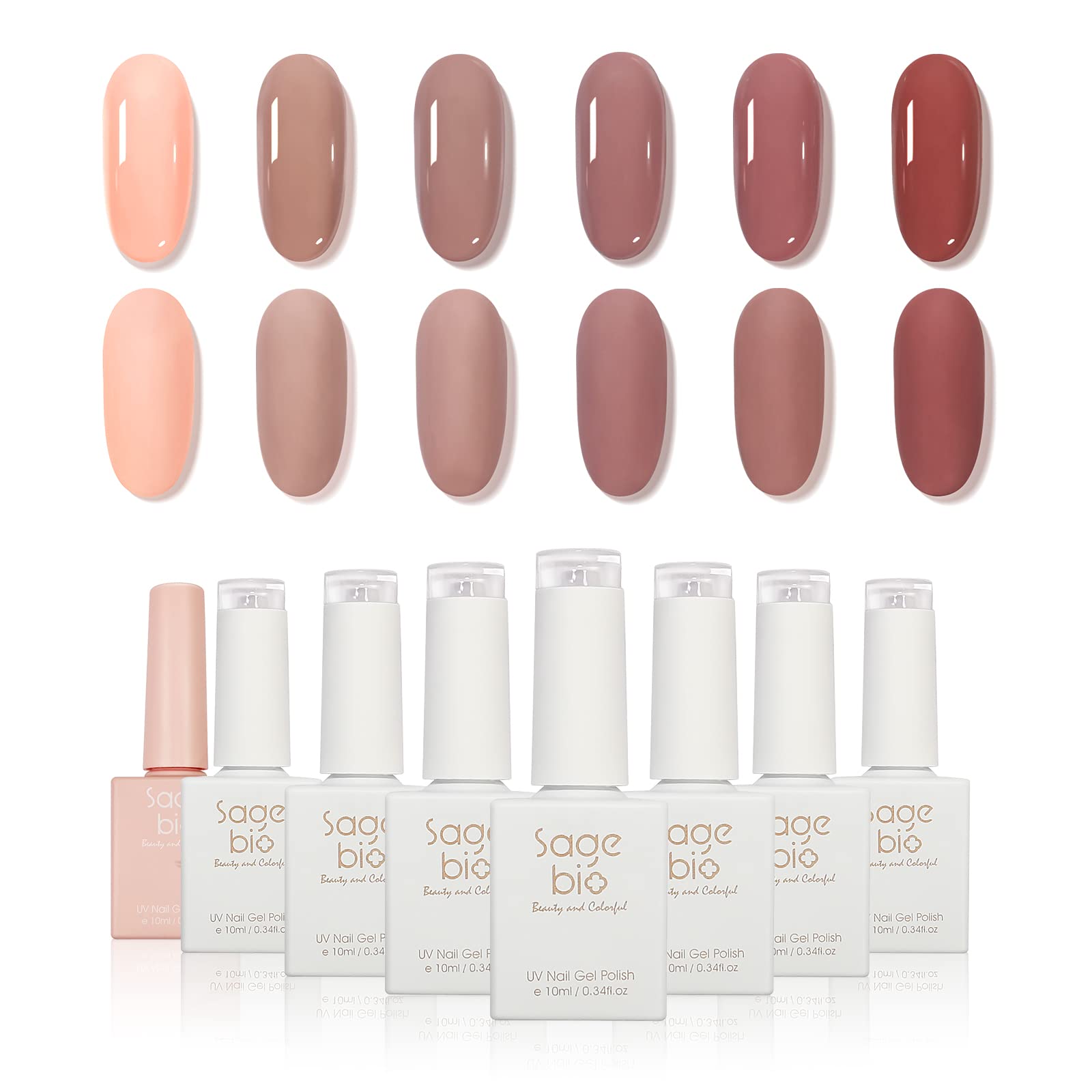 Jelly Gel Nail Polish Kit 6 Natural Translucent Nude Colors UV Gel Polish Set with Top Base Coat, Gloss and Matte 2 Types Finish for Professional DIY Nail Salon