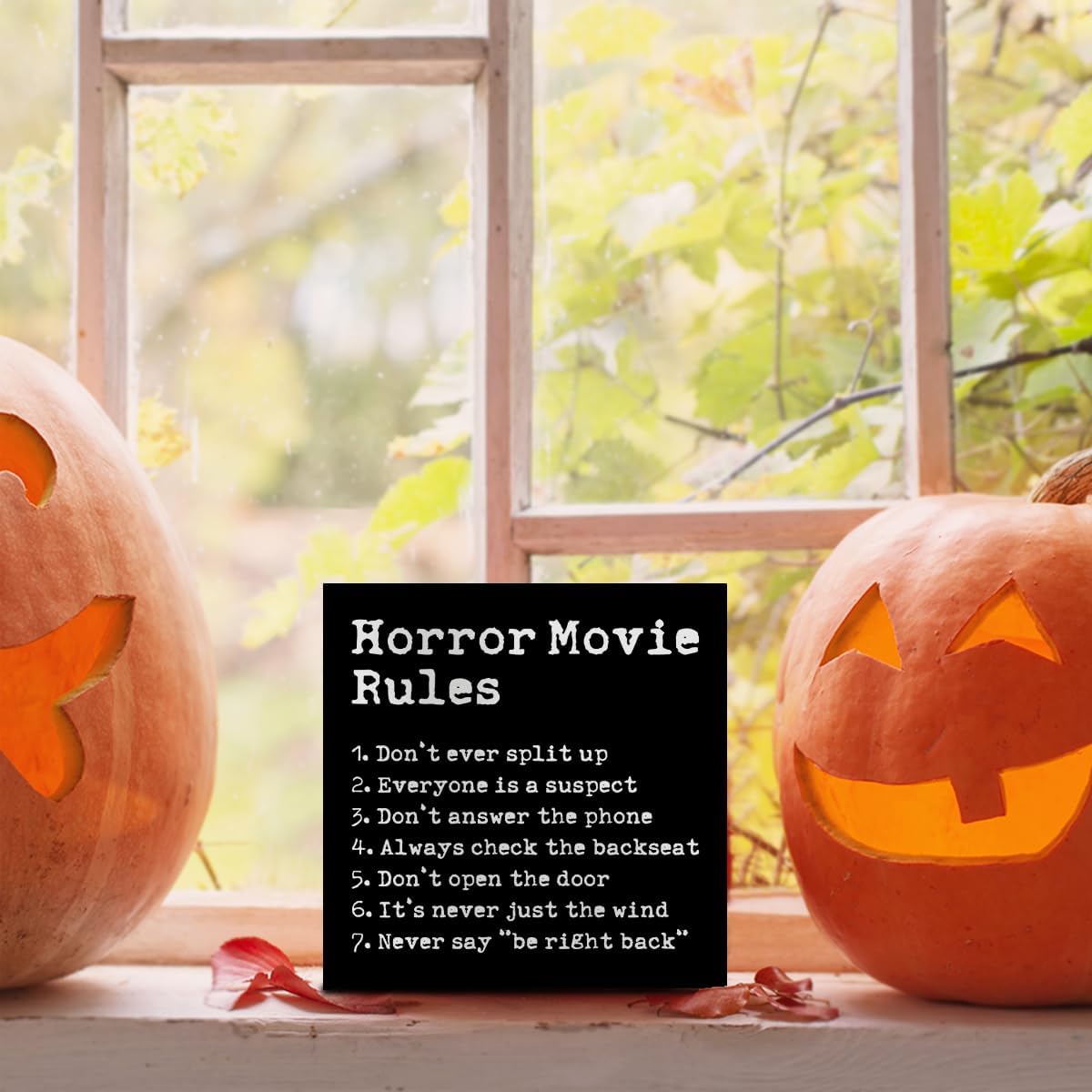 Funny Halloween Horror Decor Horror Movie Rules Sign Spooky Halloween Decorations for Home Office Bedroom Table Desk Shelf Decor
