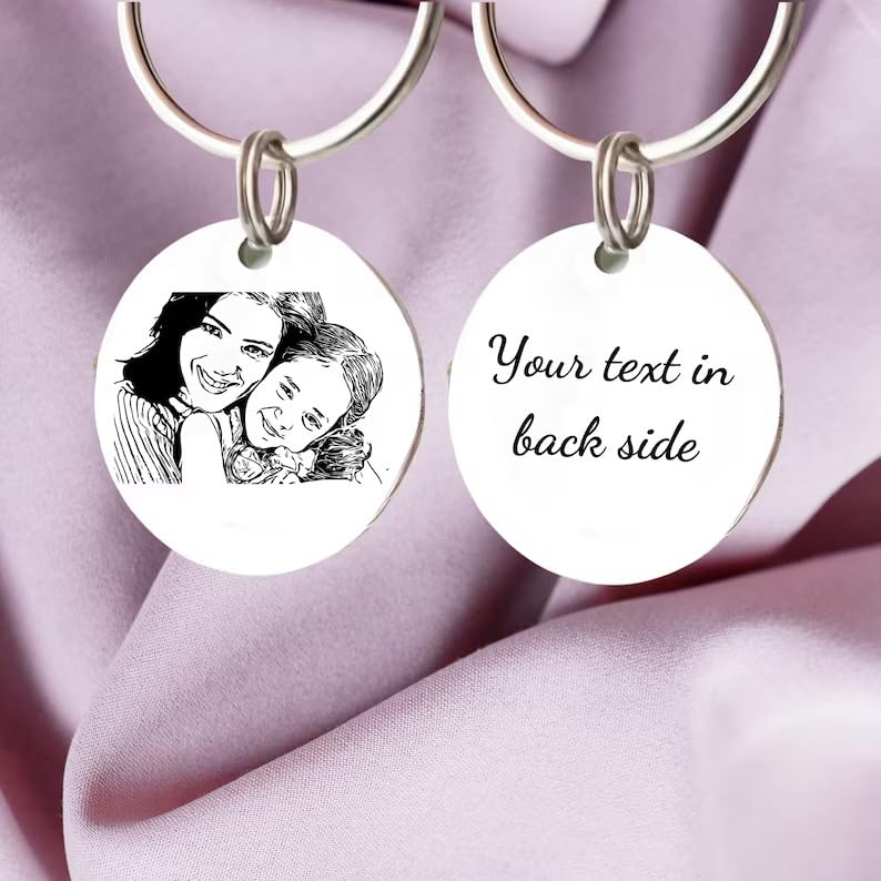 Image of Luigi Custom Stainless Steel Photo Keychain- Personalized Portrait Engraved Keyring- Unique Gift For Loved Ones, Silver