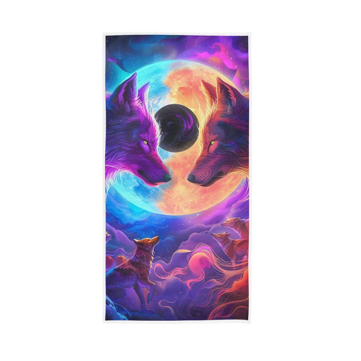 HUYGD Wolves Colorful Clouds Hand Towels for Bathroom Clearance, Hand Towels for Bathroom, Travel, Camp, Hotel, Spa 15 x 30 Inches