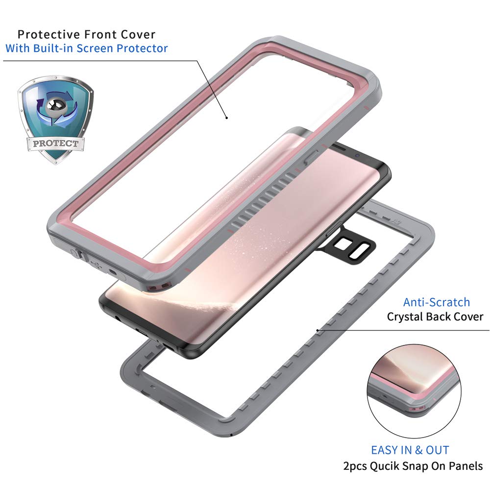 Lanhiem Cover Per Samsung Galaxy S8,Custodia Impermeabile Samsung S8[IP68 Certificato Waterproof] Full Body con Protezione dello Schermo Antiurto AntiGraffio Subacquea Caso per Samsung S8,Rosa