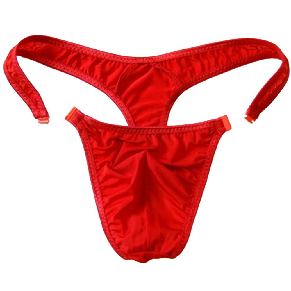 WenMei Men's Bikini Boxer Briefs trip Thongs G-string milk silk Underwear Shorts,Free Size (Red)