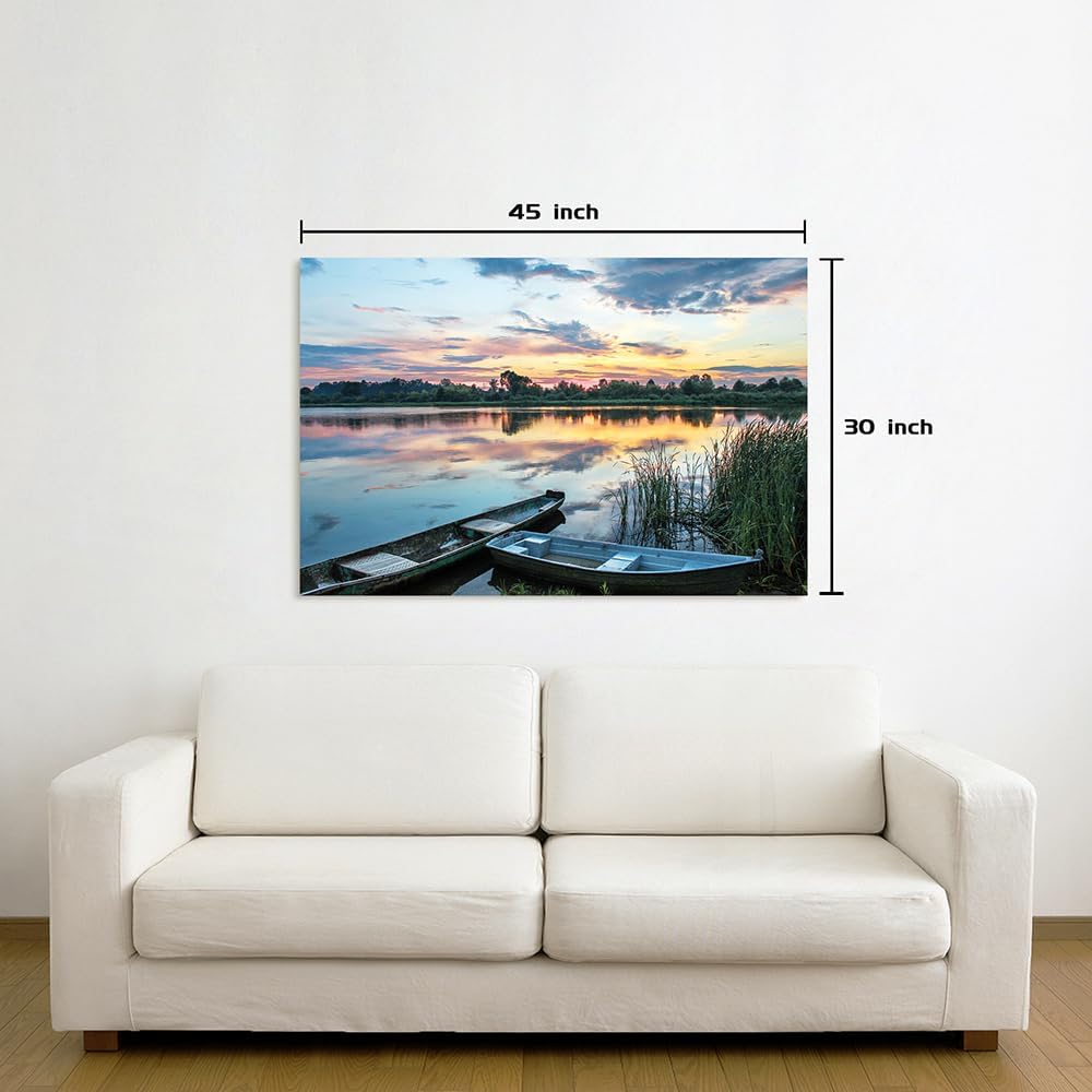 Dream Land Lake Landscape Canvas Wall Art: Green Water Wilderness Painting Relaxing Dusk Scenery Picture for Living Room