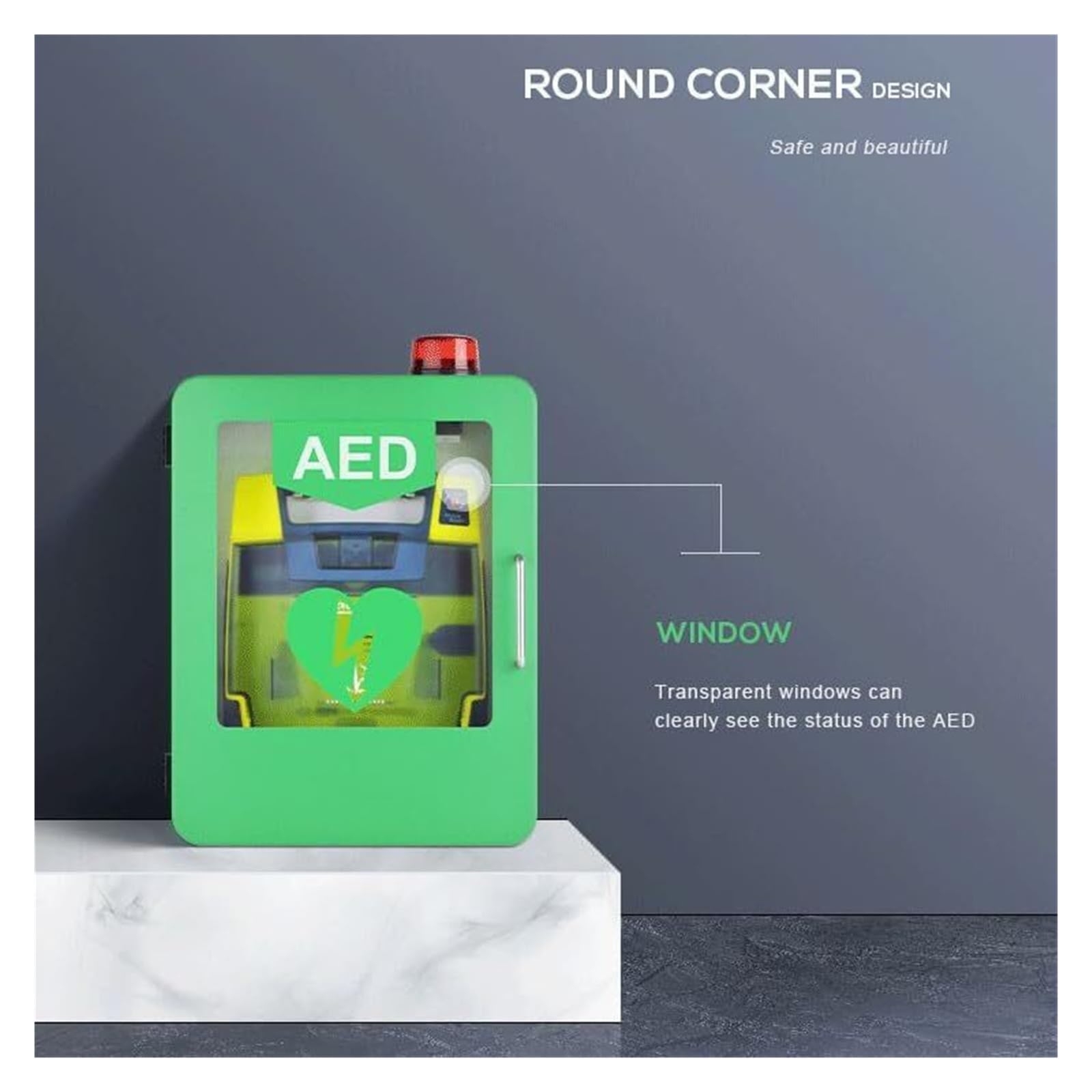 AED Defibrillator Wandschrank für öffentliche Bereiche - Wandmontage mit Alarmlicht & einstellbaren Fächern für Ersthelfer (45x35x18cm)