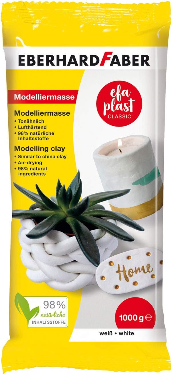 Eberhard FaberEFAPlast Classic 570101 Modelling Clay in White, Content 1000 g, Air-Hardening, Clay-Like, Creative Craft Fun for Small and Large Artists