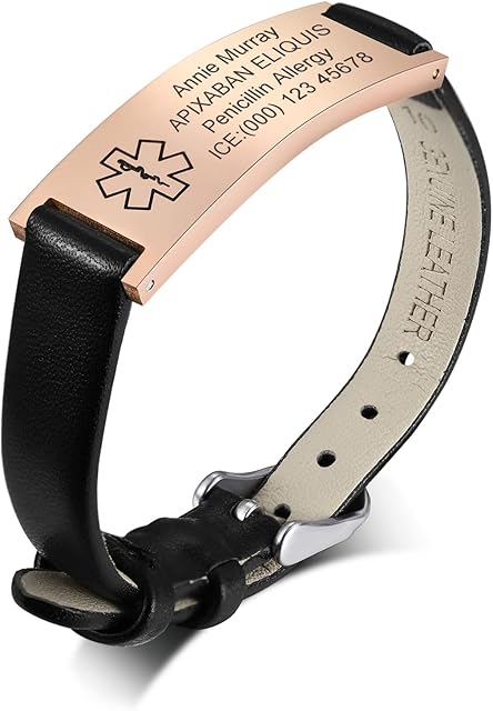 PJ JEWELLERY Customised Rose Gold Stainless Steel Watchband Medical Identification Emergency SOS Bracelet For Women's,Free Engraved Mesh Wire Belt Buckle Medical ID Bracelets,Adjustable