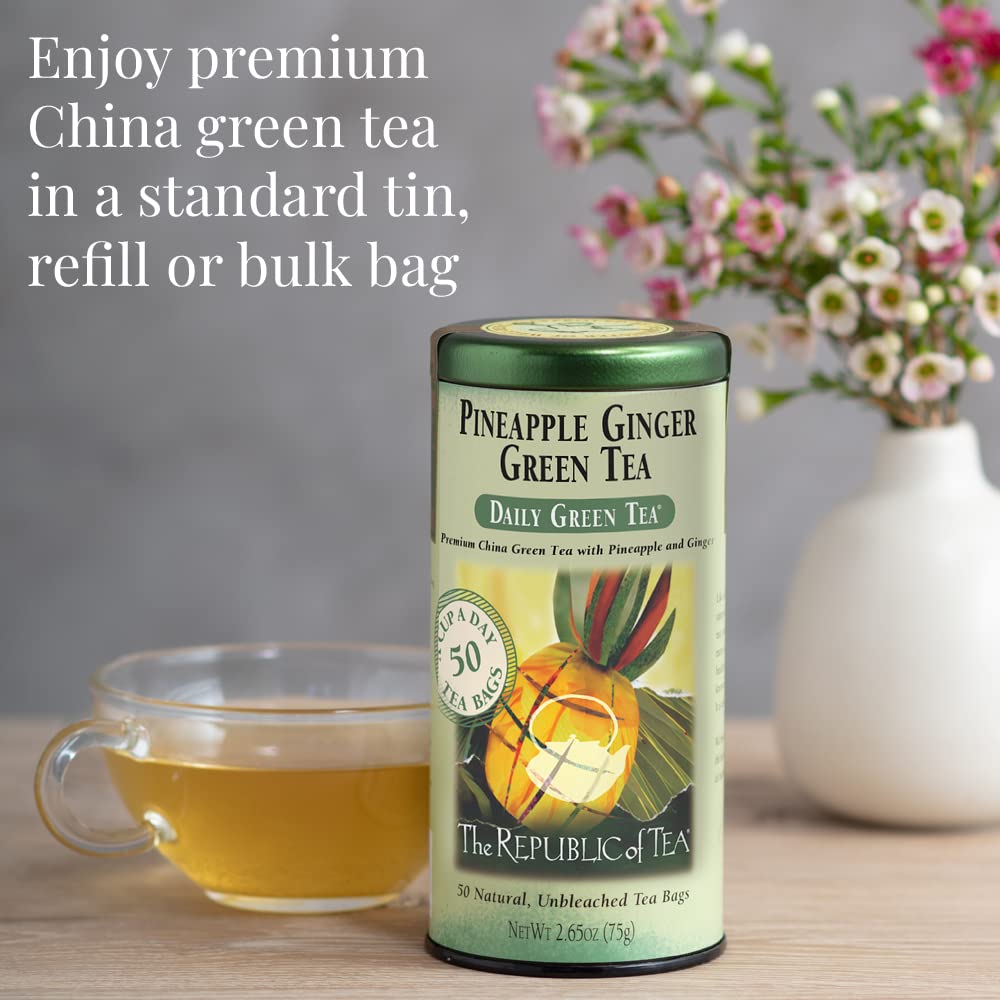 The Republic of Tea – Pineapple Ginger Daily Green Tea, 50 Tea Bag Tin - Image 3