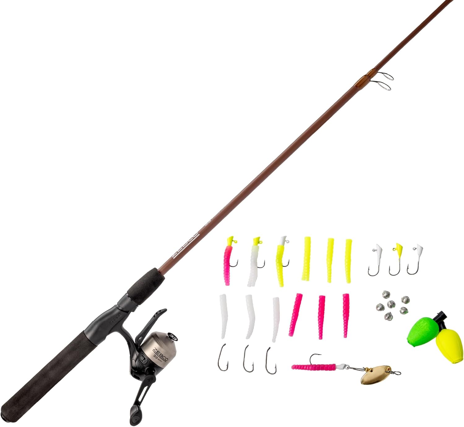 Zebco 33 Micro Trigger Spincast Reel and Fishing Rod Combo, 6-Foot 6-Inch 2-Piece Telescopic Rod, Ultra-Lt Power, Mod Action, Size 10 Reel, 4.3:1 Gear Ratio, 30-Piece Trout Magnet Tackle, Silver