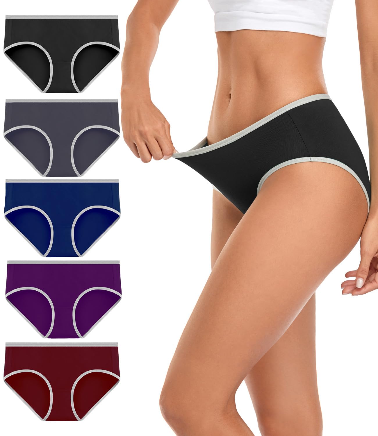 wirarpa Ladies Cotton Stretch Knickers Low Rise Underwear for Women Soft Brief Panties Multipack