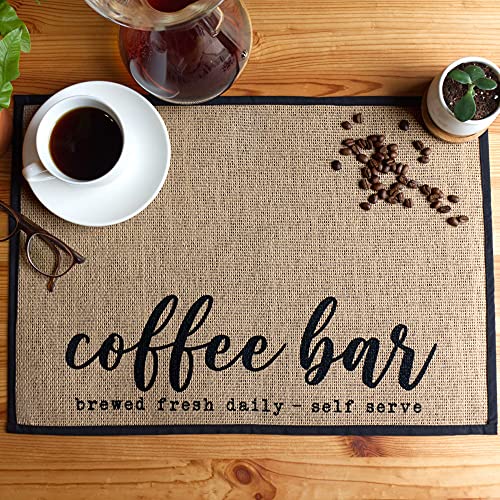 New Mungo Coffee Bar Mat - Coffee Bar Decor For Coffee Station - Coffee Bar Accessories For Coffee Decor - Brewed Fresh Daily Self Serve Coffee Mat - Burlap Placemat With Fabric Backing - 20”X14” #TOP4